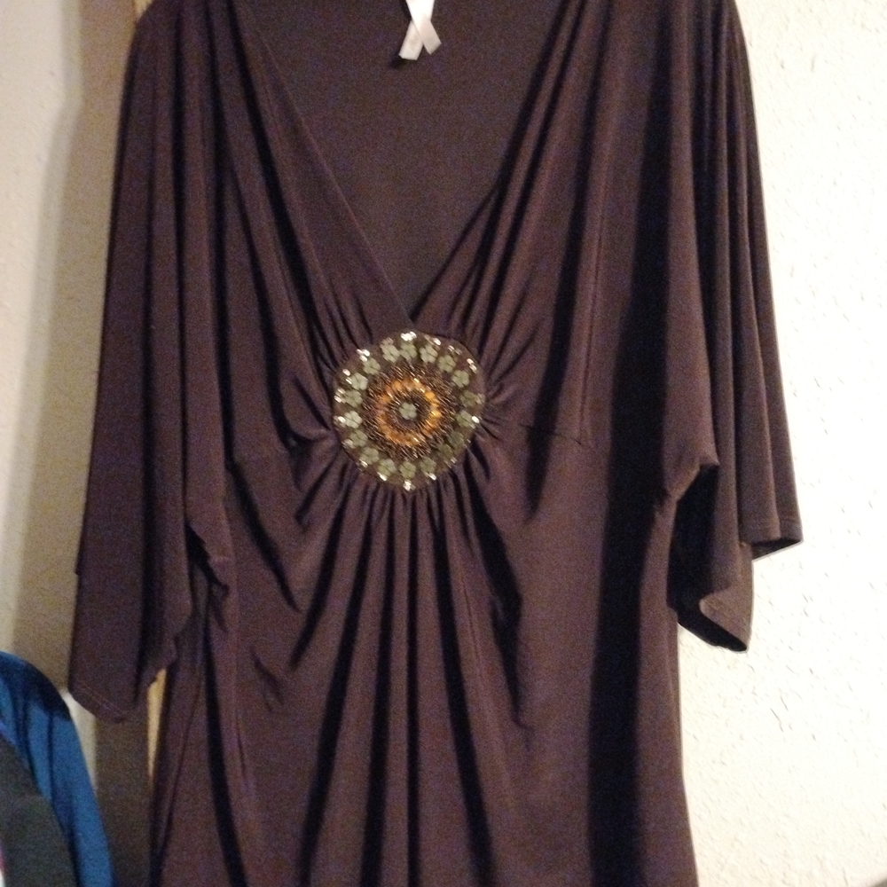 Missphit Brown Blouse with Embellished Center